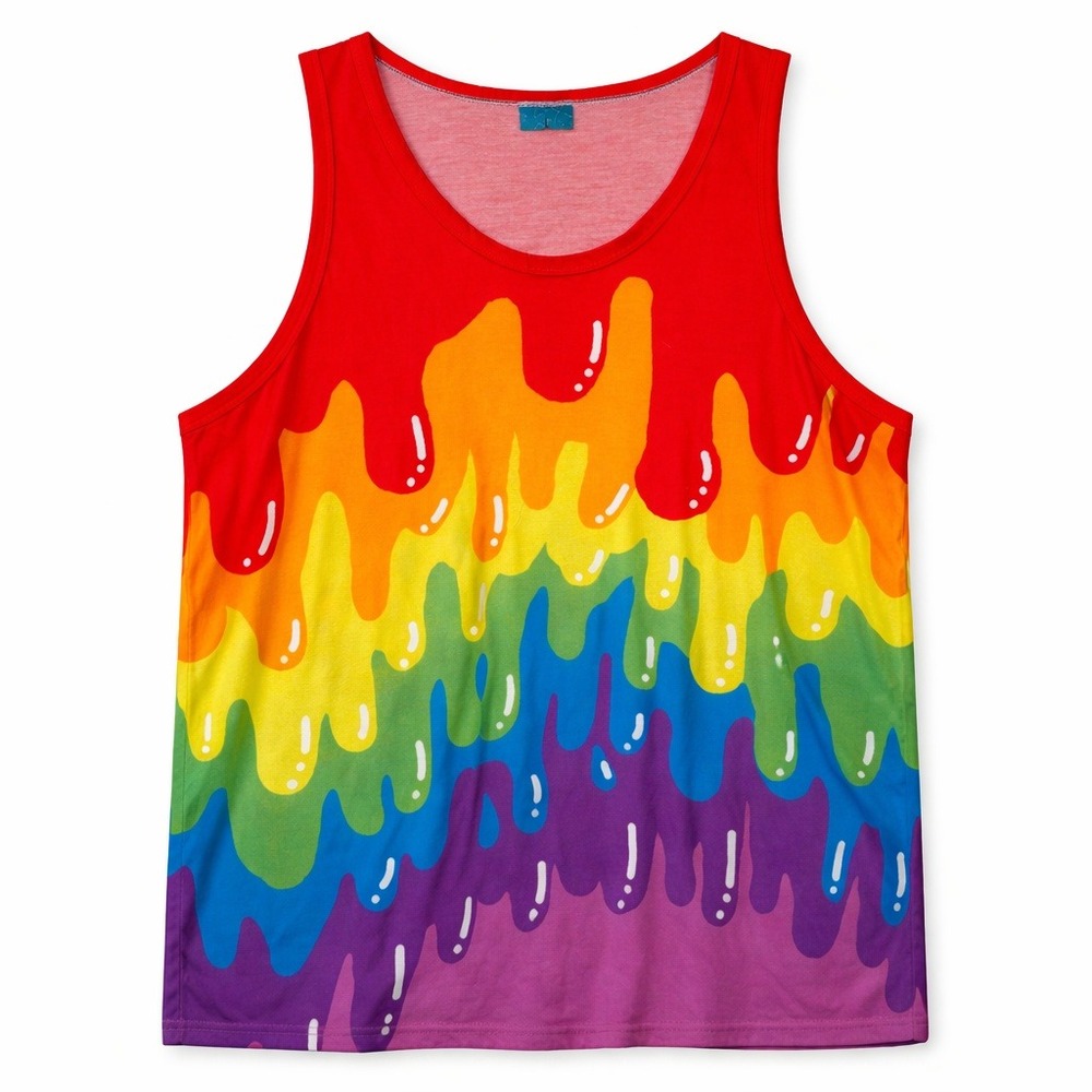Rainbow Flames Drip Tank Top Pride Melting Paint Ice Cream L Maximalist Dopamine